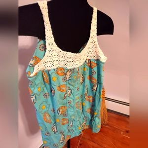 Vintage Decree leaf and floral top Bohemian with crochet accents